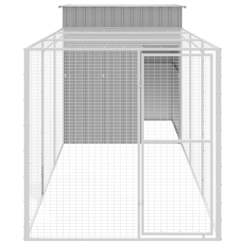 hønsehus med løbegård 165x455x181 cm galvaniseret stål lysegrå