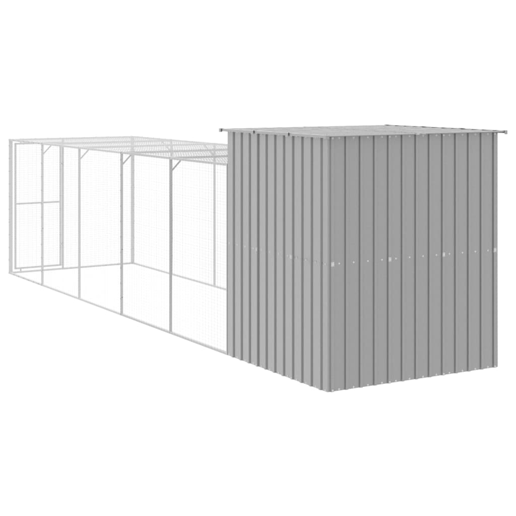 hønsehus med løbegård 165x659x181 cm galvaniseret stål lysegrå