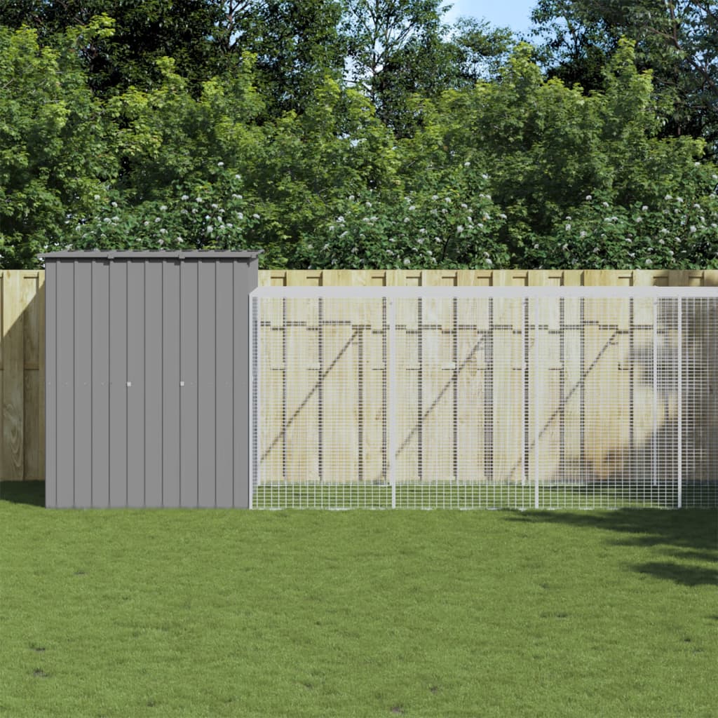 hønsehus med løbegård 165x659x181 cm galvaniseret stål lysegrå billede