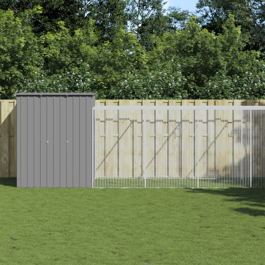 hønsehus med løbegård 165x863x181 cm galvaniseret stål lysegrå billede