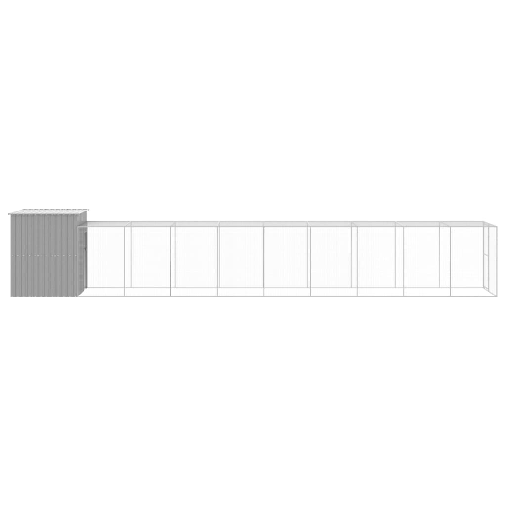 hønsehus med løbegård 165x1067x181 cm galvaniseret stål lysegrå