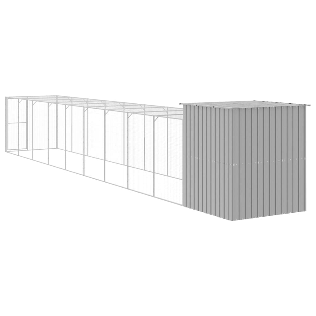 hønsehus med løbegård 165x1067x181 cm galvaniseret stål lysegrå