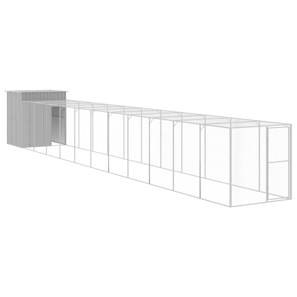 hønsehus med løbegård 165x1271x181 cm galvaniseret stål lysegrå