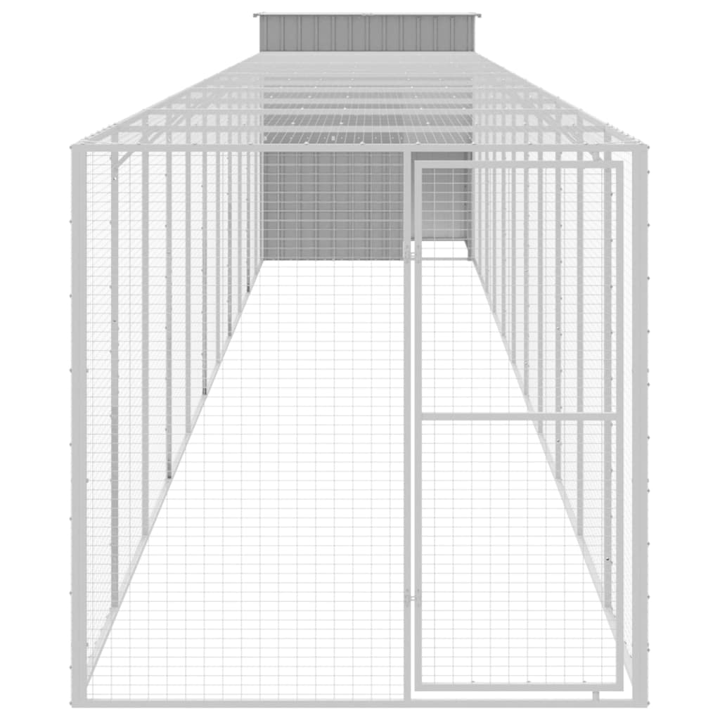 hønsehus med løbegård 165x1271x181 cm galvaniseret stål lysegrå