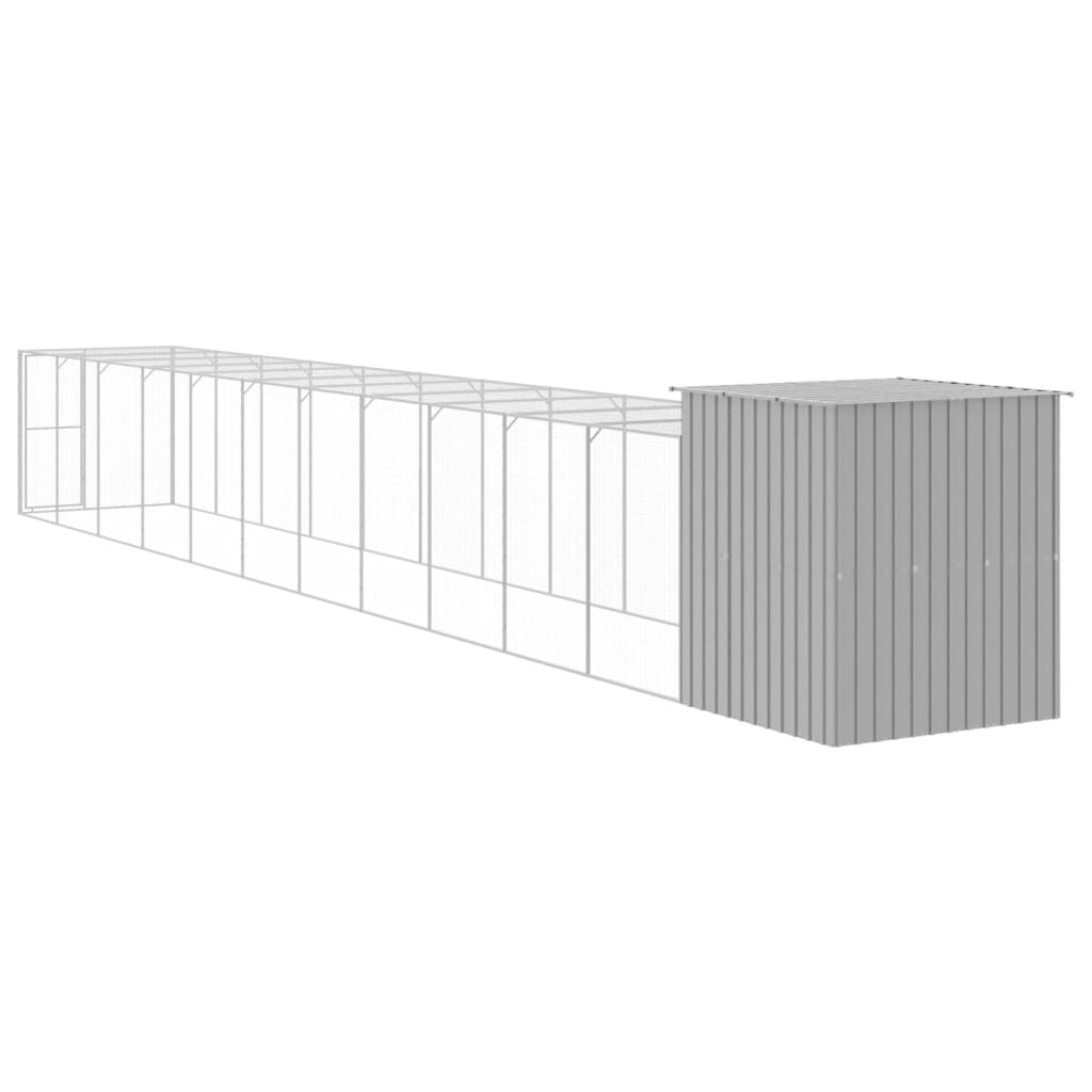 hønsehus med løbegård 165x1271x181 cm galvaniseret stål lysegrå