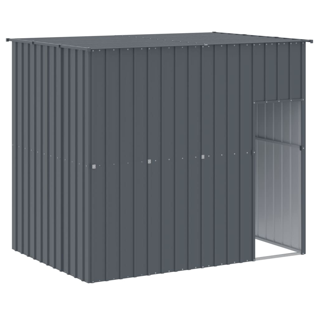 hundehus med løbegård 214x661x181 cm galvaniseret stål antracit