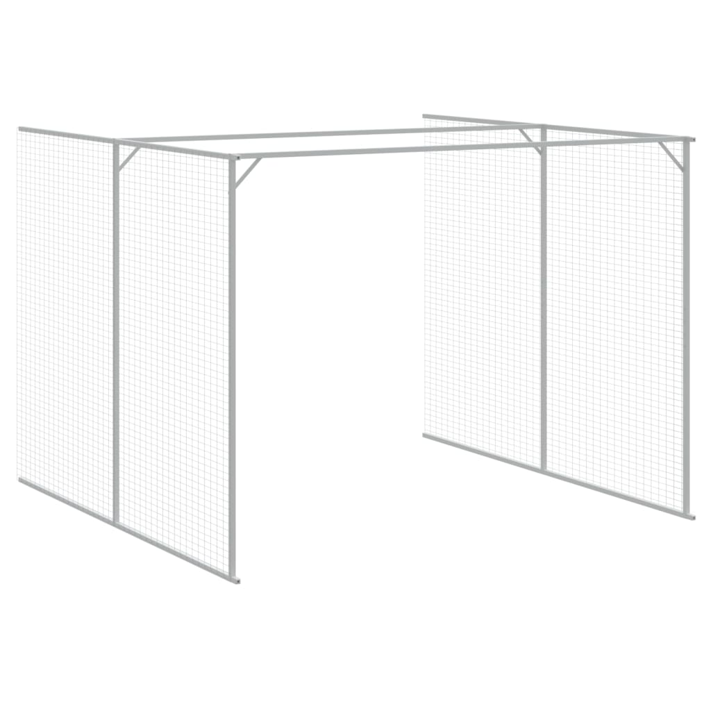 hundehus med løbegård 214x457x181 cm galvaniseret stål lysegrå