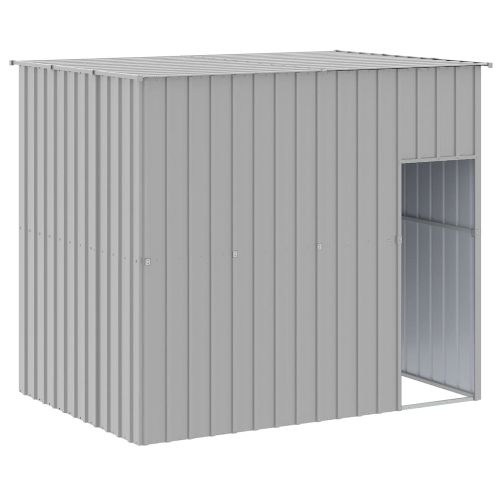 hundehus med løbegård 214x1069x181 cm galvaniseret stål lysegrå