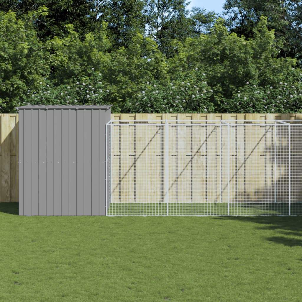 hundehus med løbegård 214x1069x181 cm galvaniseret stål lysegrå