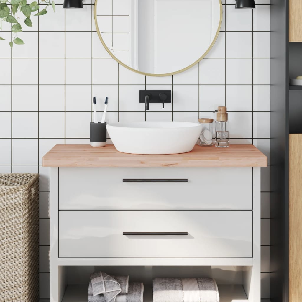 bordplade til badeværelse 100x60x4 cm massivt bøgetræ billede