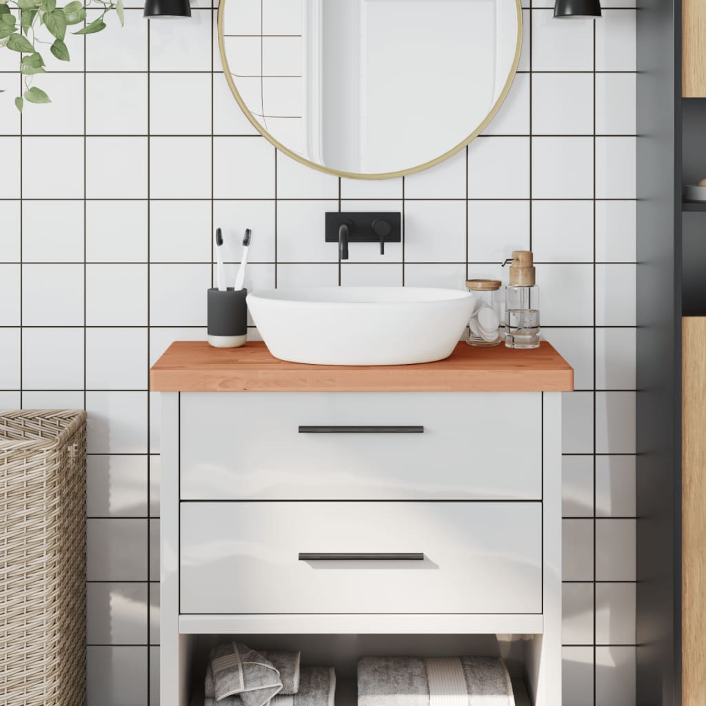 bordplade til badeværelse 80x40x4 cm massivt bøgetræ billede