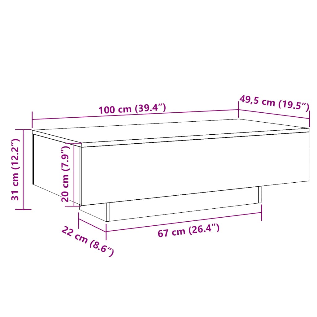sofabord 100x49,5x31 cm konstrueret træ betongrå