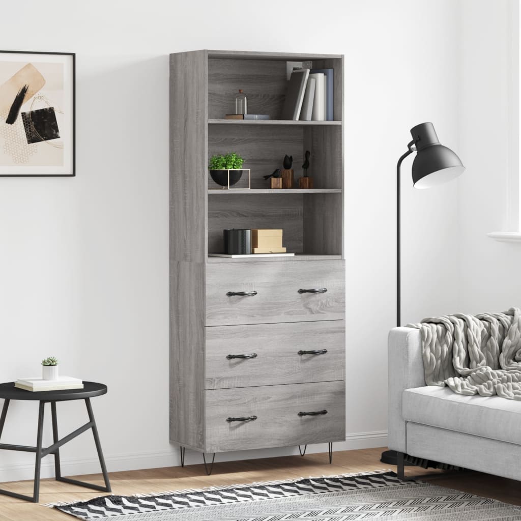 højskab 69,5x34x180 cm konstrueret træ grå sonoma-eg