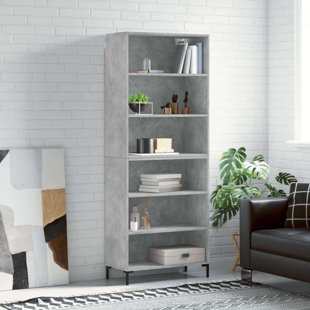 reol 69,5x32,5x180 cm konstrueret træ betongrå