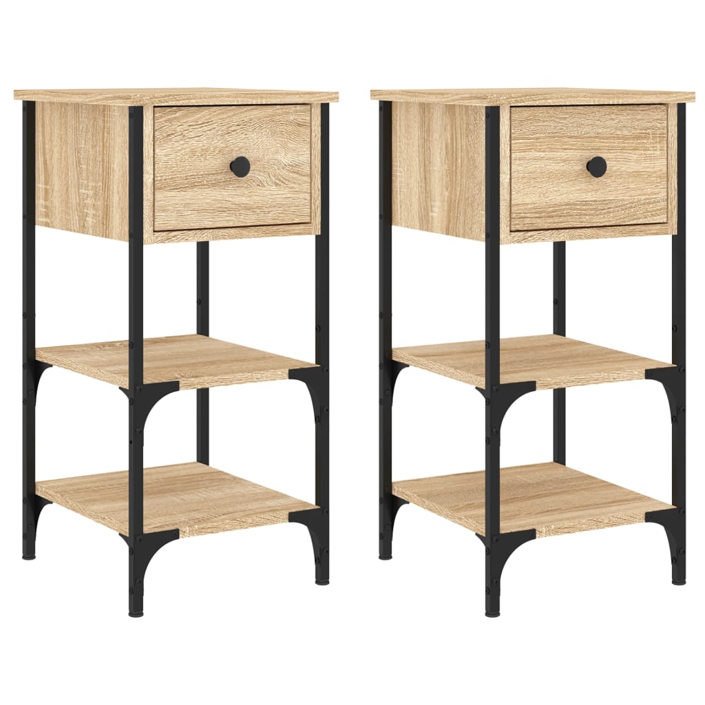 sengeborde 2 stk. 34x36x70 cm konstrueret træ sonoma-eg