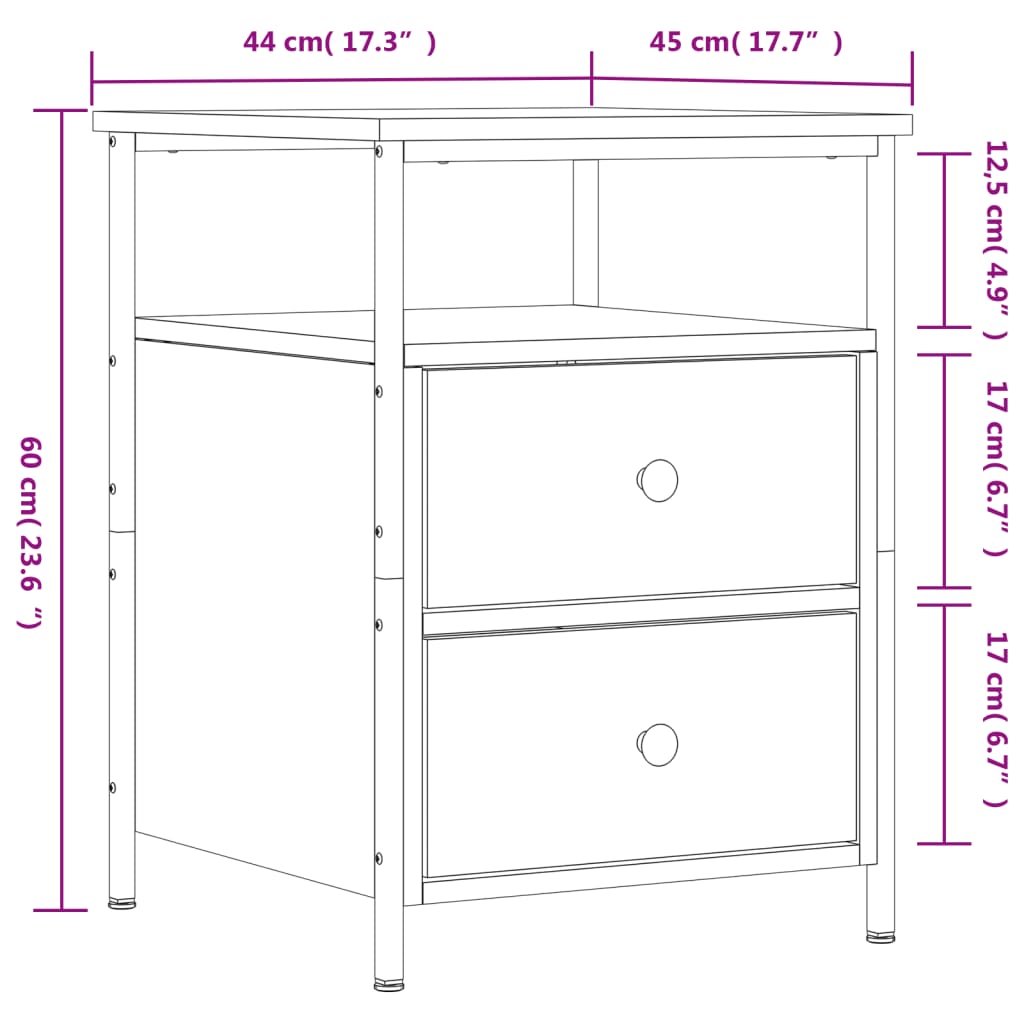 sengebord 44x45x60 cm konstrueret træ sonoma-eg