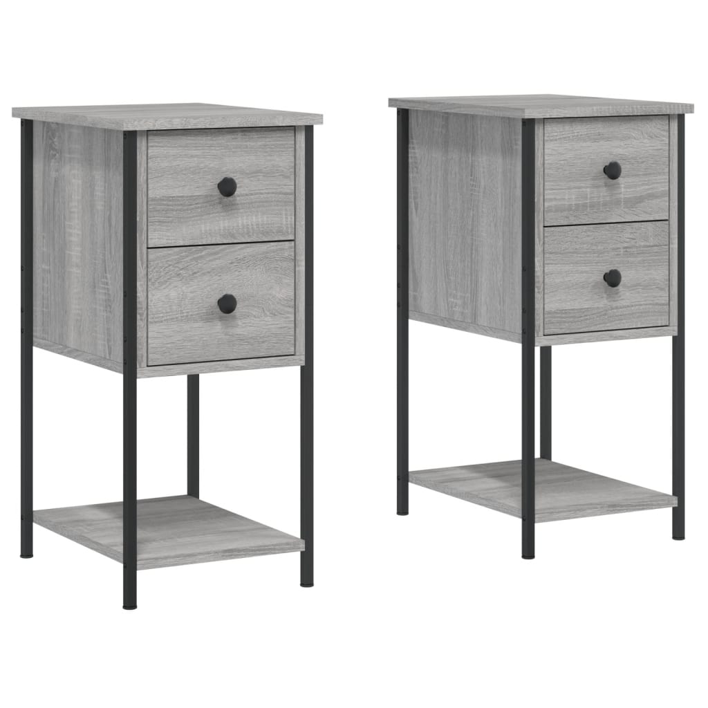 sengeborde 2 stk. 32x42x70 cm konstrueret træ grå sonoma-eg