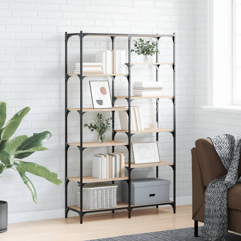 bogreol 100x32x170 cm konstrueret træ og jern sonoma-eg