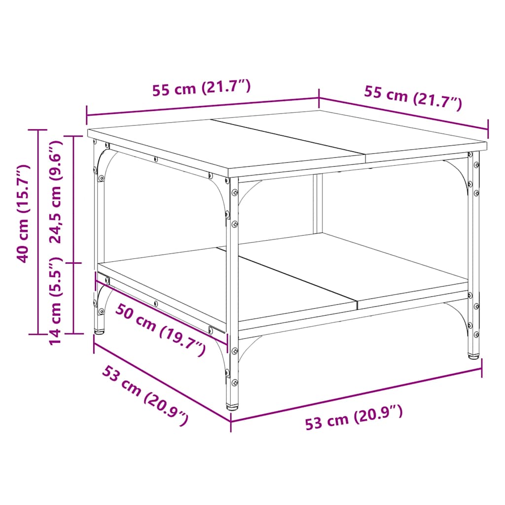 sofabord 55x55x40 cm konstrueret træ sonoma-eg