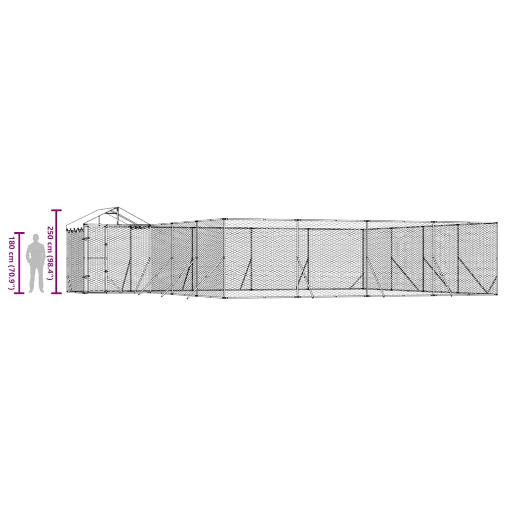 udendørs hundegård med tag 10x8x2,5 m galvaniseret stål sølv