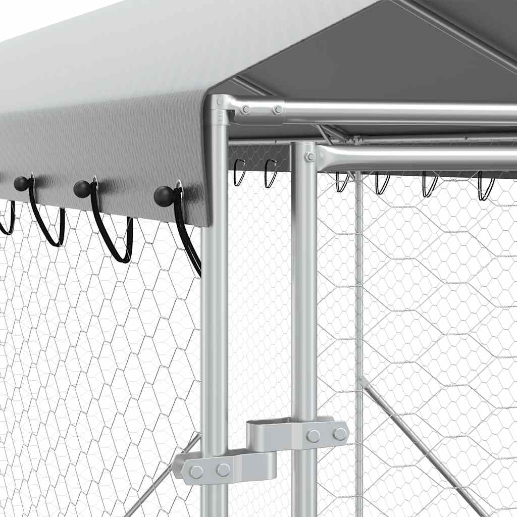 udendørs hundegård med tag 2x14x2,5 m galvaniseret stål sølv