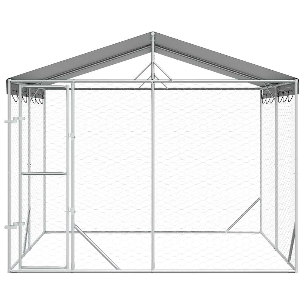 udendørs hundegård med tag 3x3x2,5 m galvaniseret stål sølv