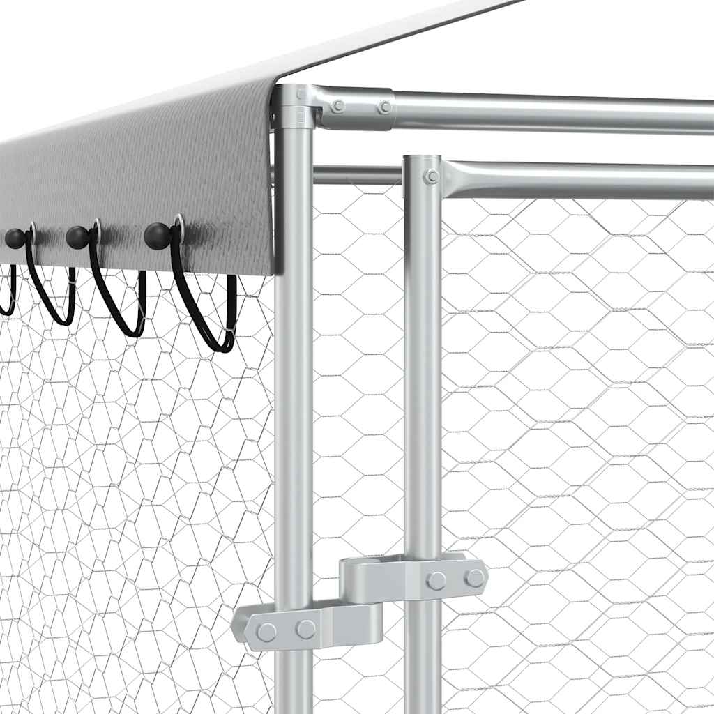 udendørs hundegård med tag 3x3x2,5 m galvaniseret stål sølv