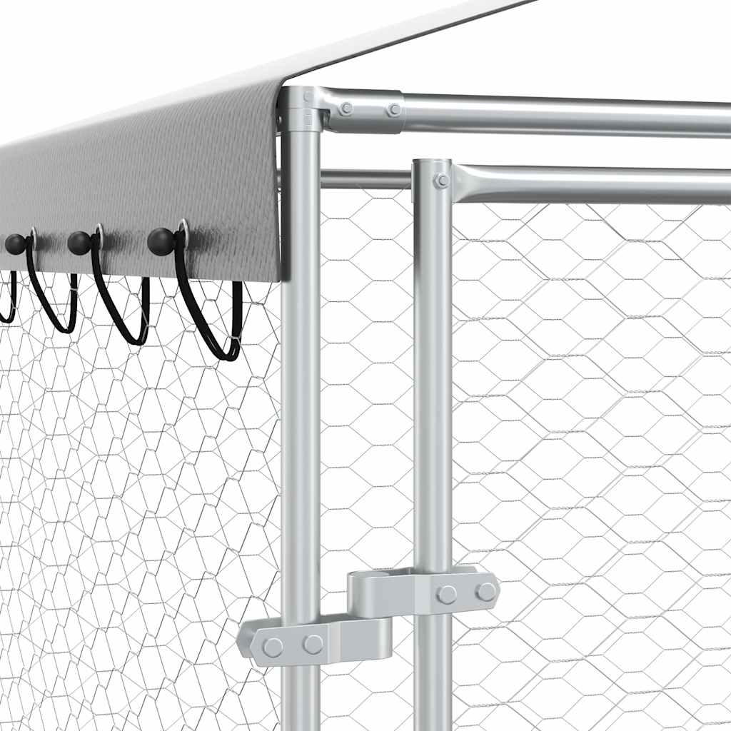 udendørs hundegård med tag 3x4,5x2,5 m galvaniseret stål sølv