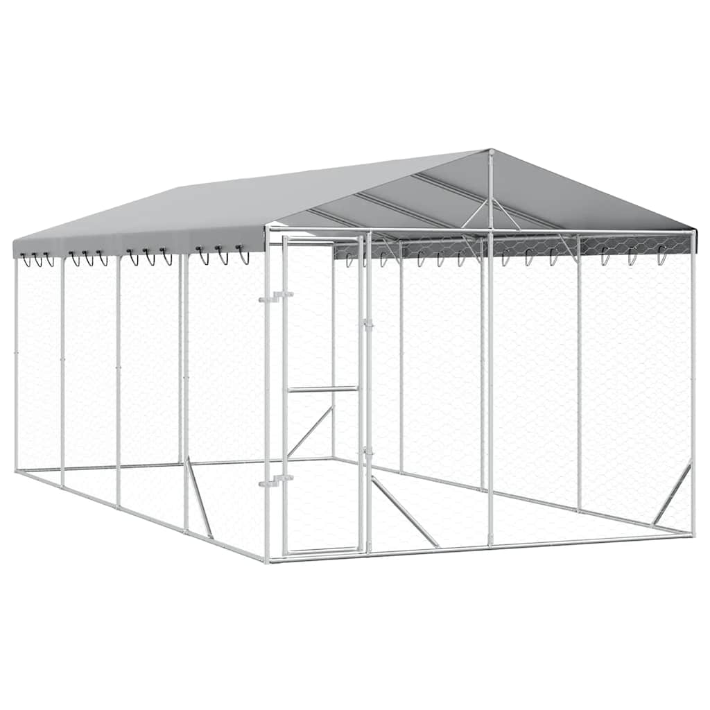 udendørs hundegård med tag 3x6x2,5 m galvaniseret stål sølv