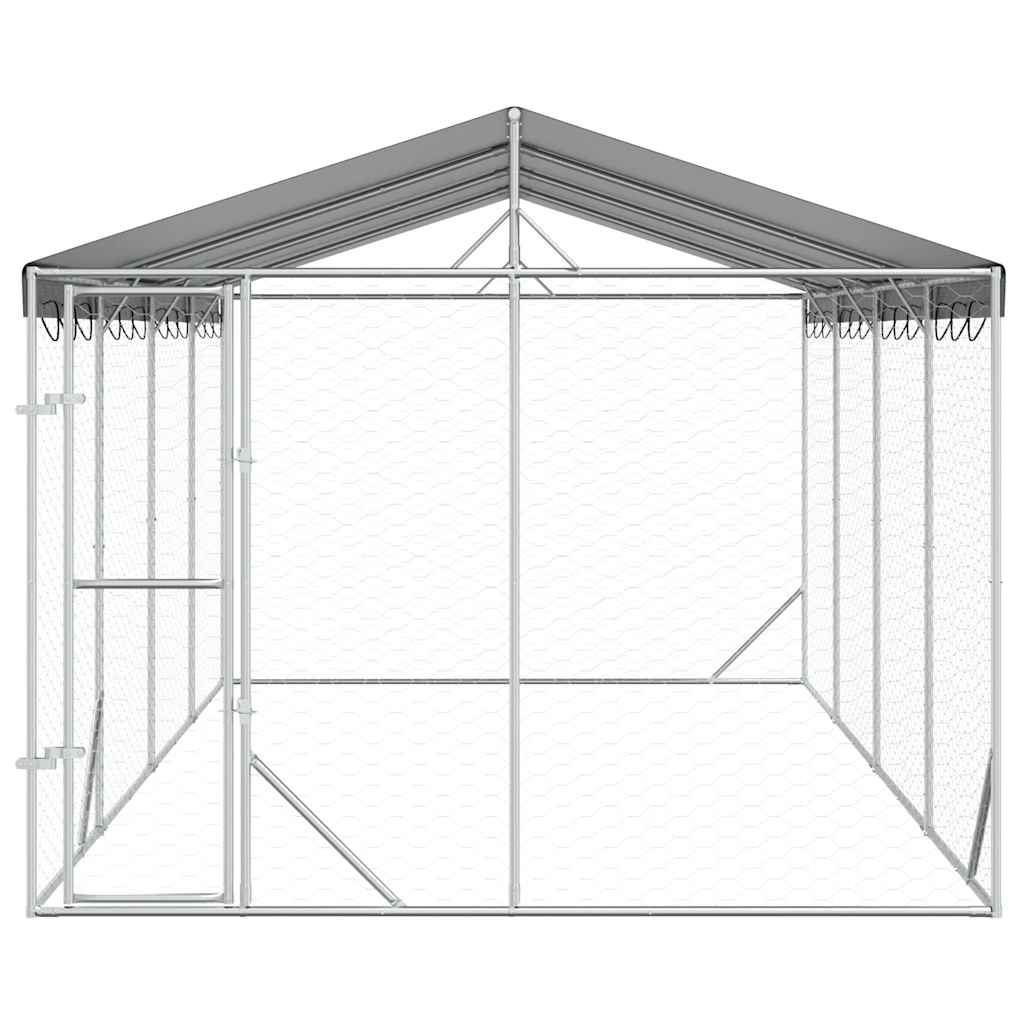 udendørs hundegård med tag 3x6x2,5 m galvaniseret stål sølv