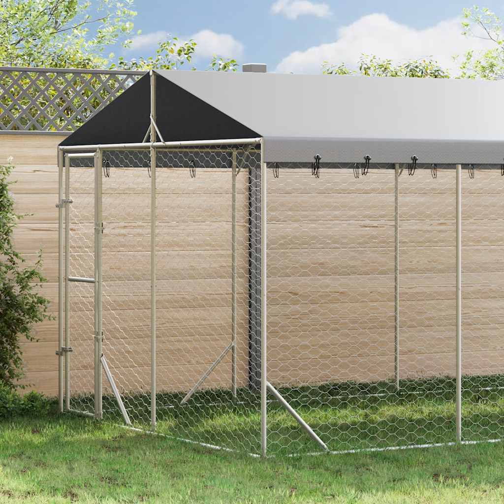 udendørs hundegård med tag 3x6x2,5 m galvaniseret stål sølv