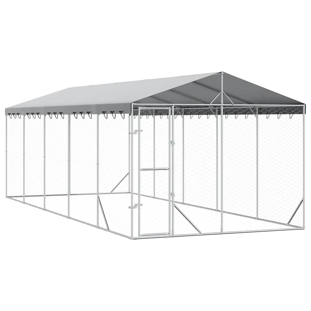 udendørs hundegård med tag 3x7,5x2,5 m galvaniseret stål sølv