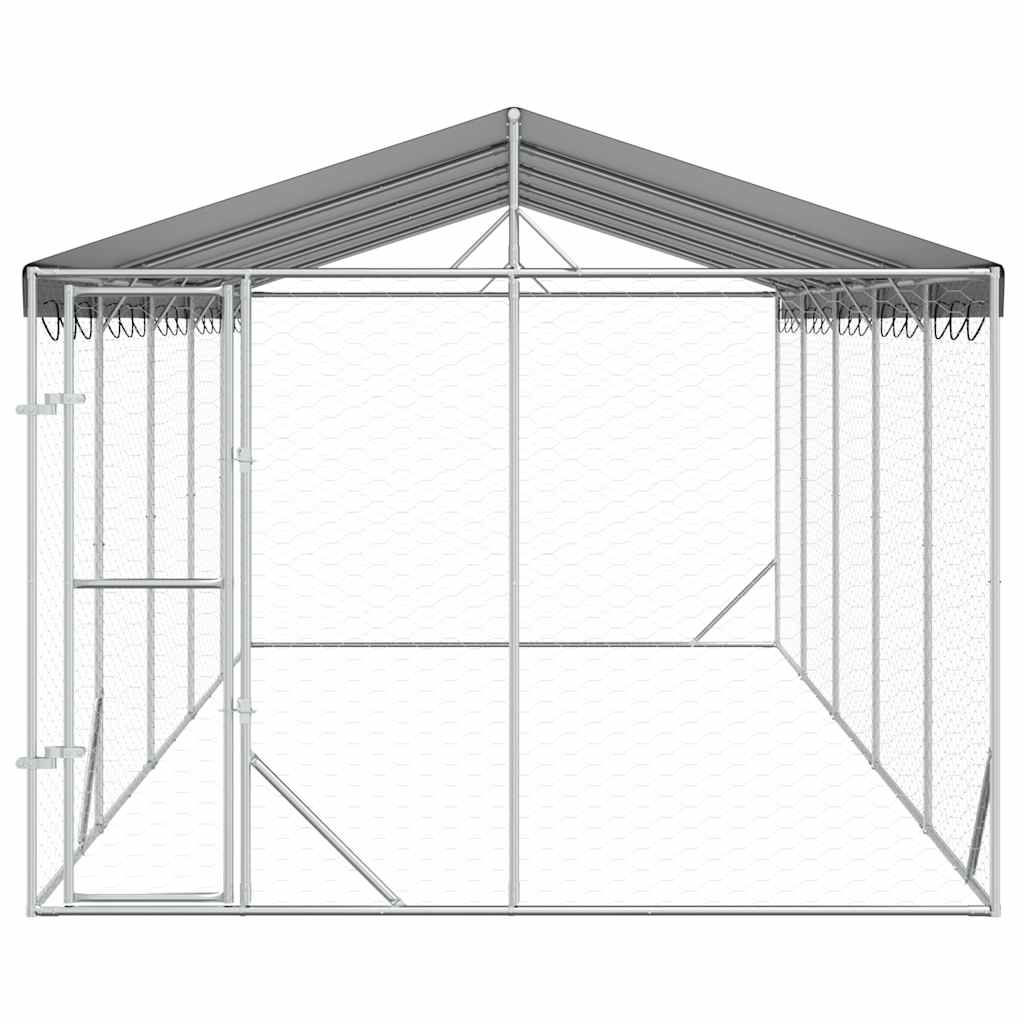 udendørs hundegård med tag 3x7,5x2,5 m galvaniseret stål sølv