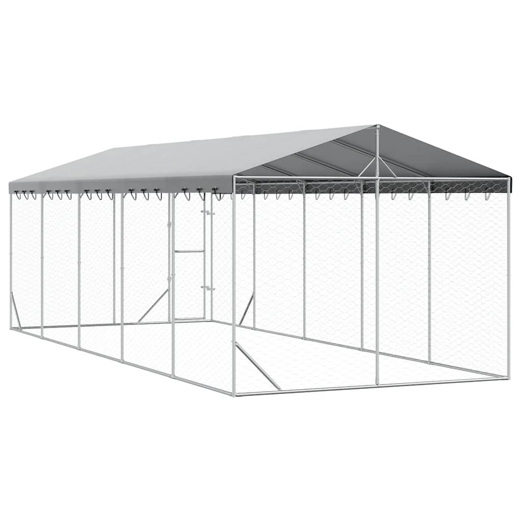 udendørs hundegård med tag 3x7,5x2,5 m galvaniseret stål sølv