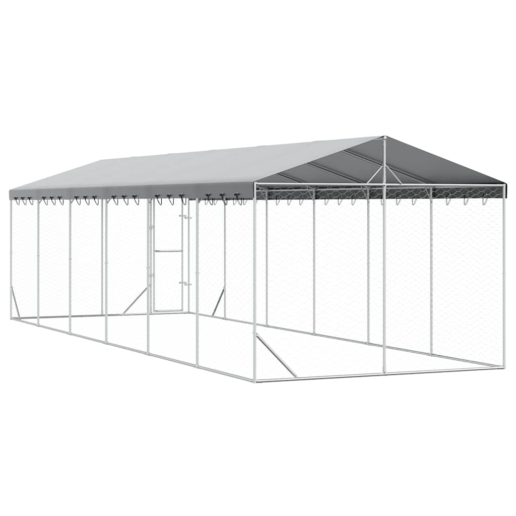 udendørs hundegård med tag 3x9x2,5 m galvaniseret stål sølv