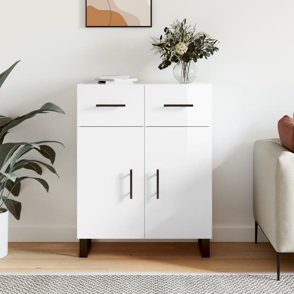 skænk 69,5x34x90 cm konstrueret træ hvid højglans