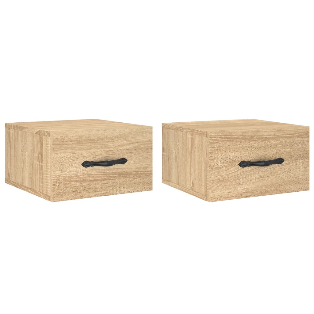 væghængte sengeborde 2 stk. 35x35x20 cm sonoma-eg
