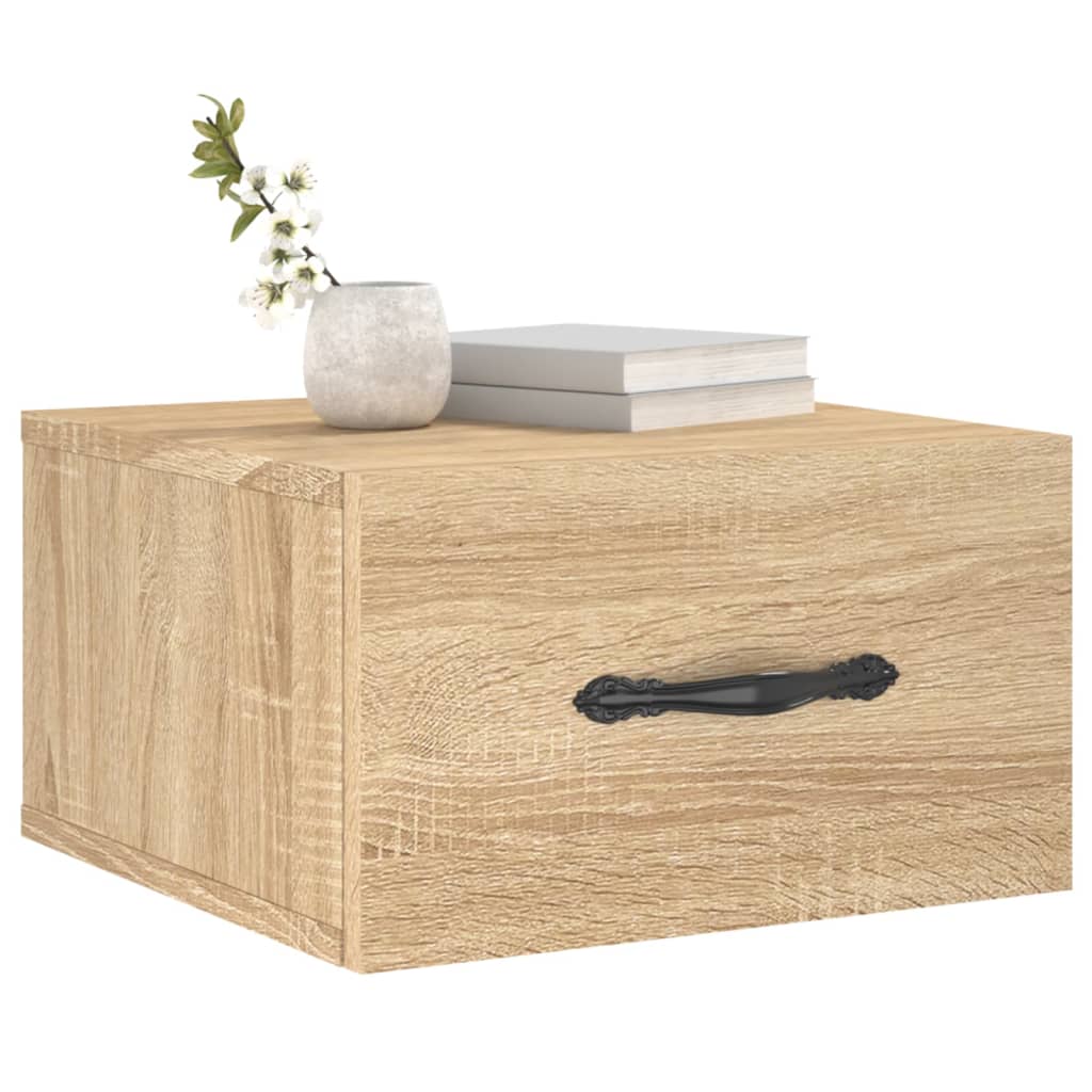 væghængte sengeborde 2 stk. 35x35x20 cm sonoma-eg