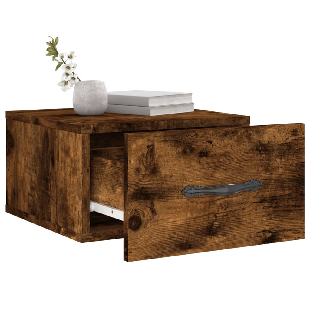 væghængte sengeborde 2 stk. 35x35x20 cm røget egetræsfarve