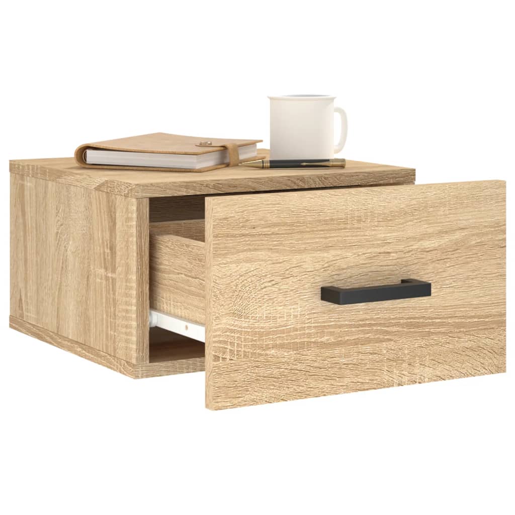 væghængte sengeborde 2 stk. 35x35x20 cm sonoma-eg