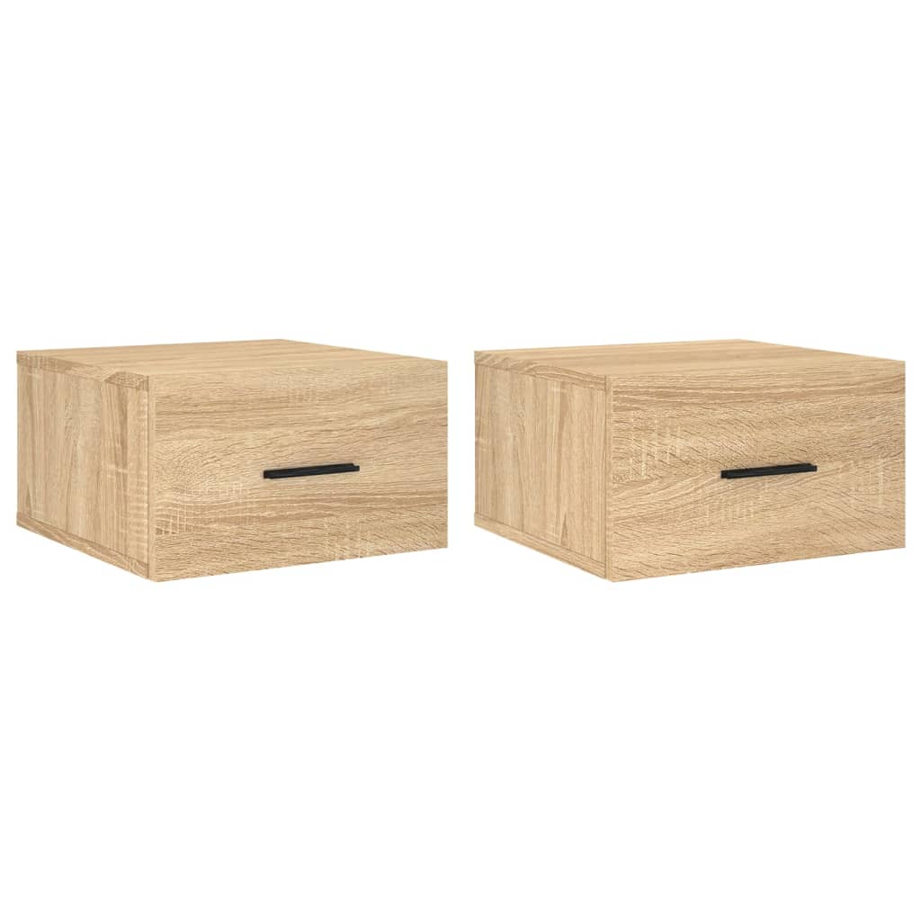 væghængte sengeborde 2 stk. 35x35x20 cm sonoma-eg