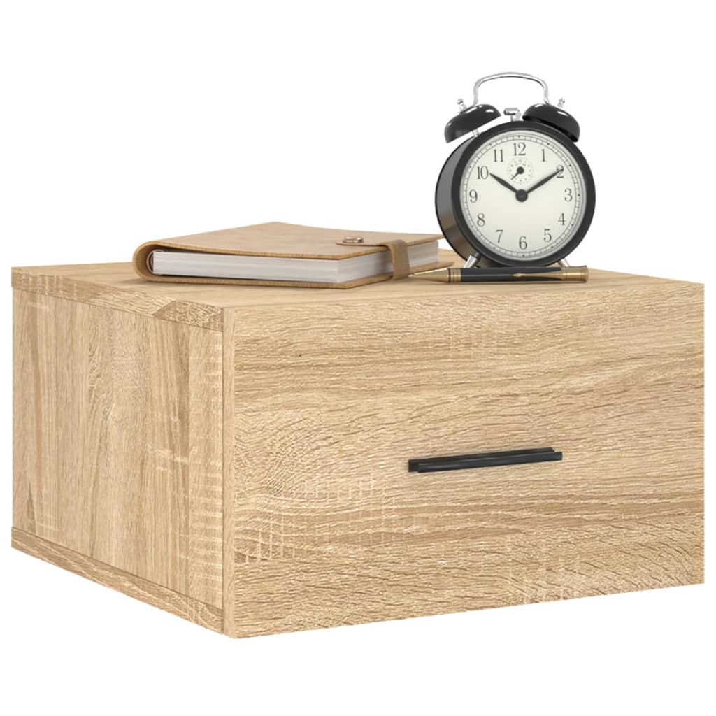 væghængte sengeborde 2 stk. 35x35x20 cm sonoma-eg