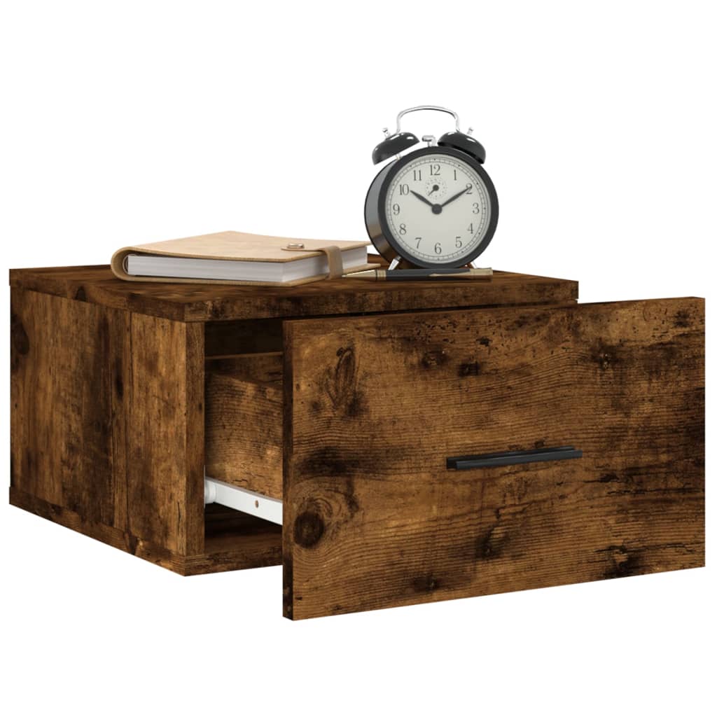 væghængte sengeborde 2 stk. 35x35x20 cm røget egetræsfarve
