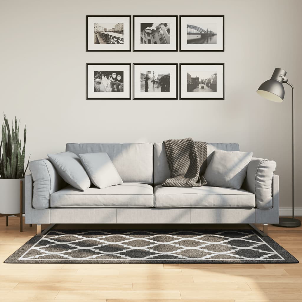 gulvtæppe 80x150 cm vaskbart sort og hvid billede