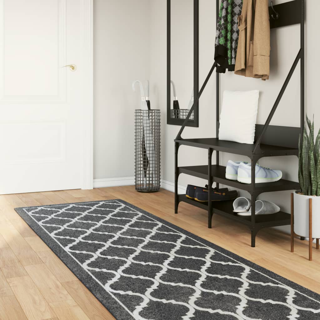 gulvtæppe 80x300 cm vaskbart sort og hvid billede