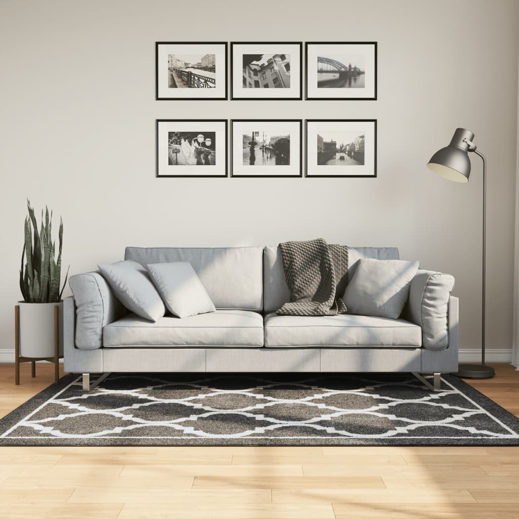 gulvtæppe 120x180 cm vaskbart sort og hvid billede
