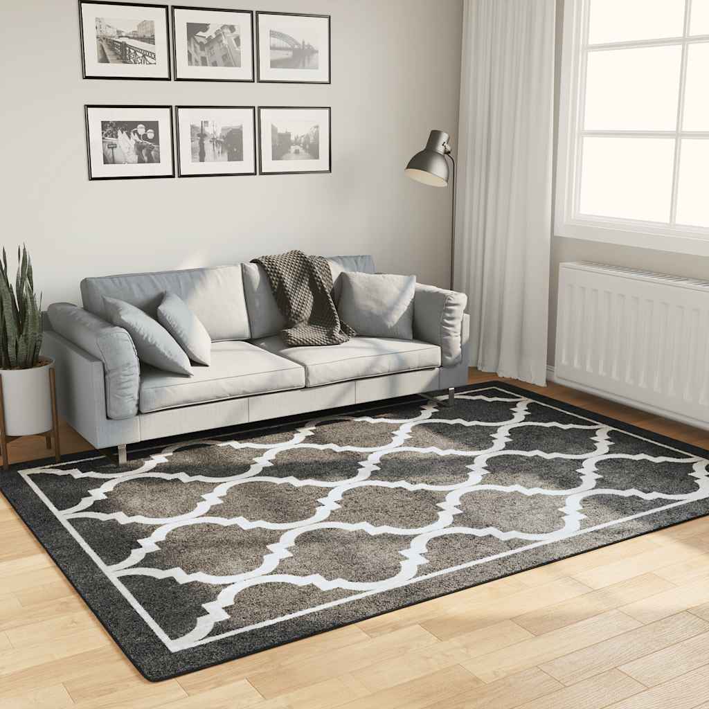 gulvtæppe 160x230 cm vaskbart sort og hvid billede