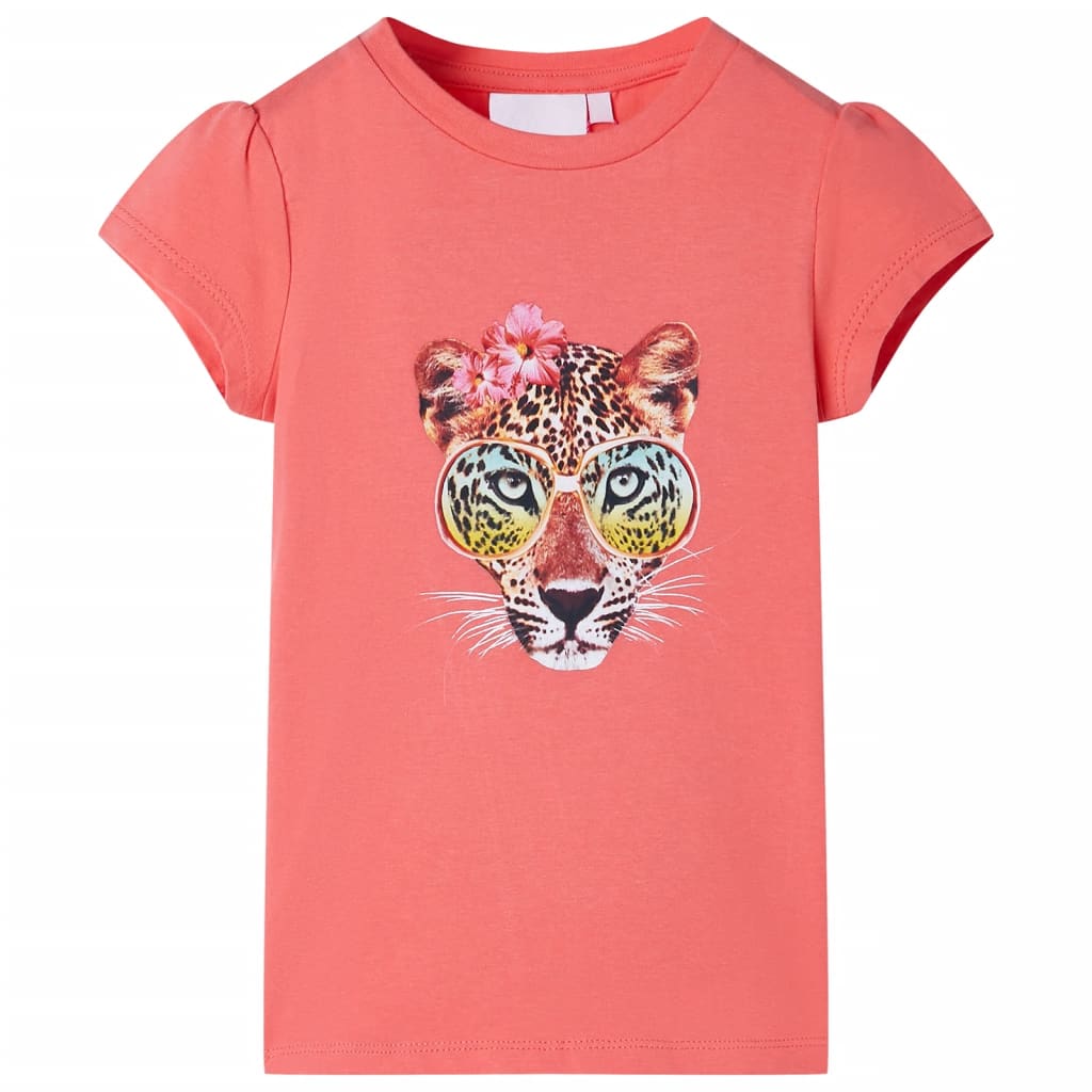 T-shirt til børn str. 128 koralfarvet