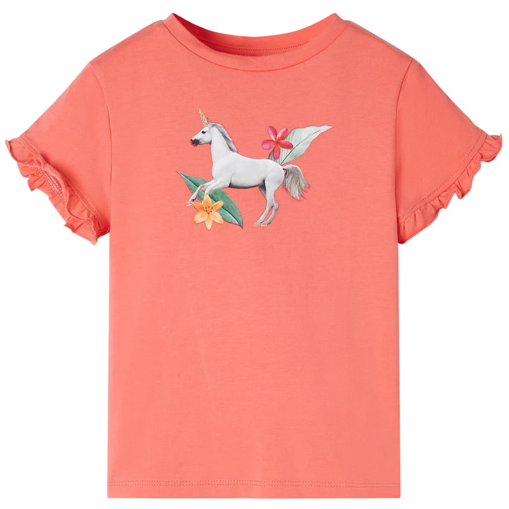 T-shirt til børn str. 140 koralfarvet