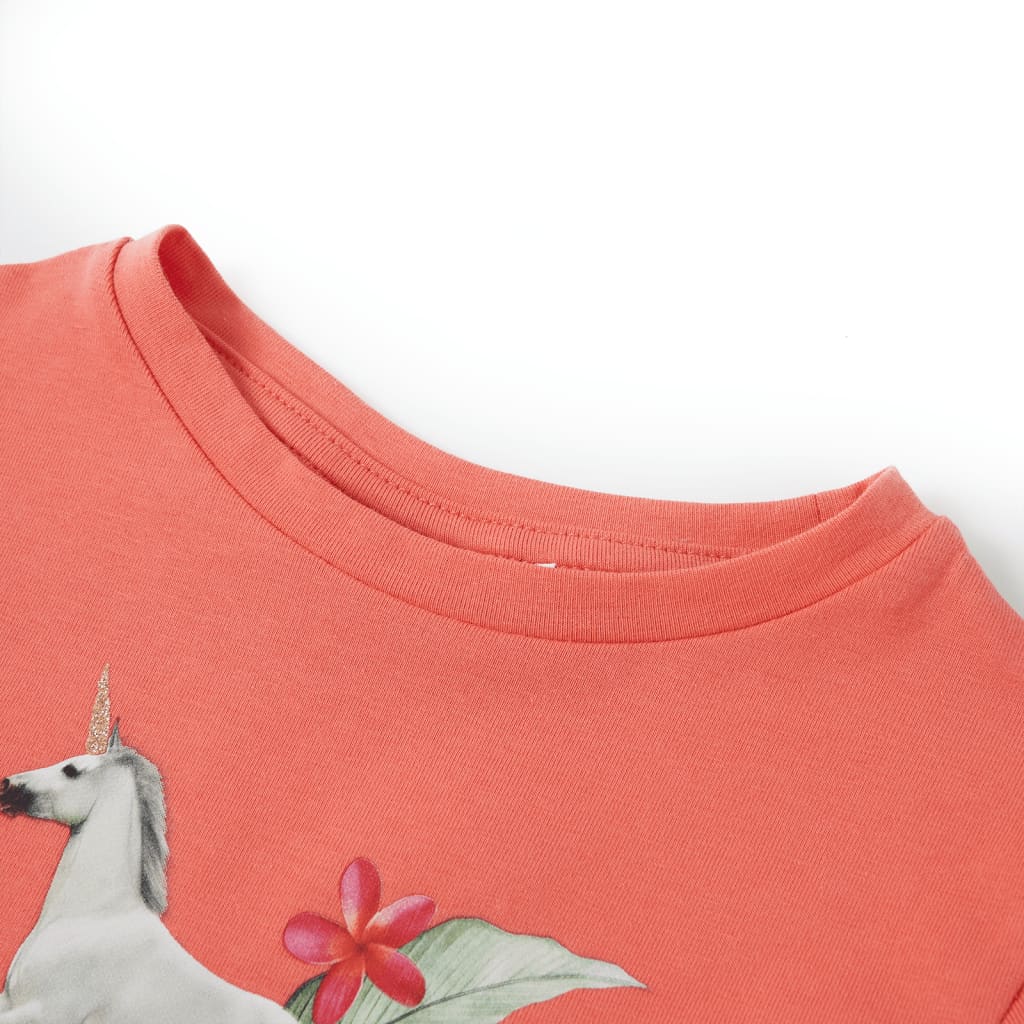 T-shirt til børn str. 140 koralfarvet